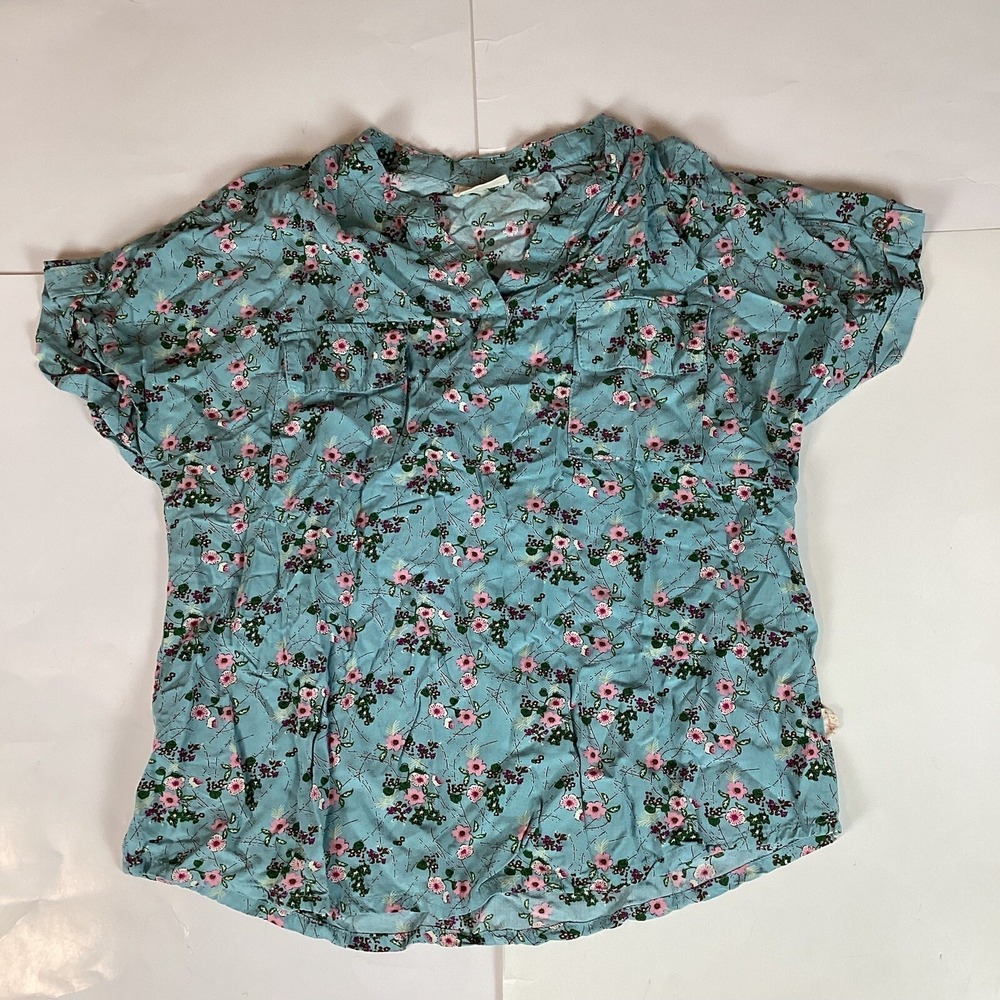 Red Girl Womens Blouse Shirt Top Sz M Medium Short Sleeve Floral Comfort Soft